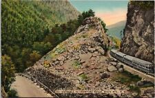 Entrance, Crawford Notch, White Mountains, New Hampshire - Linen Postcard- Train picture