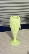 Vtg Kemple custard uranium Glass Bud diamond point Vase picture
