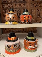 Johanna Parker Critter Bowl Pilgrim Hat Lid Transpac Thanksgiving Fall 4 Jar Set picture