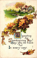 A Greeting for Thanksgiving Day Fall Leaves Acorns Embossed Postcard Posted picture