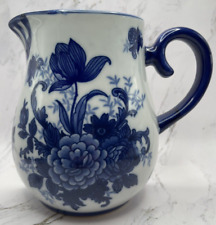 Kitsch Porcelain Blue Floral Hanging Wallpocket Pitcher 6 Inches Tall picture
