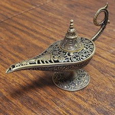 Antique Genie Lamp Decor Accents Aladdin Incense Burner Mini Brass Candle Holder picture