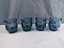 Lot of 4 Blue Glass Tulip Shaped Votive Candle Holders picture