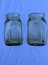 2-Vintage Krosno Poland LT.Olive Green Glass Jar Apothecary Vase 5 3/4” Tall New picture
