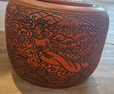 Vintage Japanese Tokoname Terracotta Hibachi Hand Warmer Flying Angel Mt Fuji 9