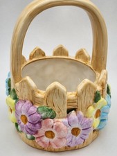 Vintage Telaflora Ceramic Picket Fence Floral Spring Easter Basket Planter picture