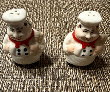 Vintage Ceramic Chef Salt & Pepper Shaker Set, 2-Piece White Red Black picture