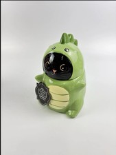 10 Strawberry Street Black Cat in Green Dinosaur Costume Halloween Cookie Jar  picture