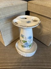 Vintage Toothbrush Holder Porcelain W Blue Violets & Forget Me Nots - Japan picture