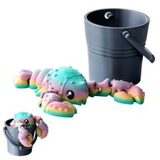 3D Printed Articulated Lobster in Bucket Flexi Toy, Kawaii Fidget Ocean Creat... picture