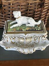 Antique Rare 19th C  Porcelain Dog Hidden Inkwell - Signed Aich - Czech/Austria picture