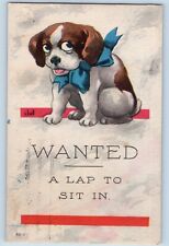 Wall Artist Signed Postcard Puppy Dog Wanted A Lap To Sit In Racine Wisconsin WI picture