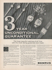 1963 Benrus Watches 3 Year Unconditional Guarantee Vintage Print Ad picture