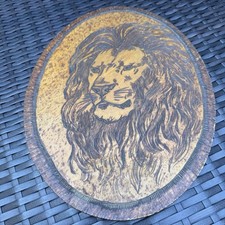 Antique  Flemish Art Co. Wood Wall Hanging Plaque Carved Lion picture
