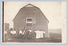 Antique 1910s RPPC Farm Barn Group Men Women Musicians Rural Photo Postcard -205 picture