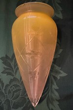 RARE Antique Yellow Cut Threaded Art Glass Bullet Shape Light Fixture Lamp Shade picture