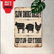Meat Cuts BBQ Smoking Slogan Poster Sign Rustic Smokehouse Metal Tin Plaque picture