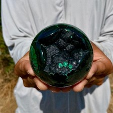 1.4LB Rare Natural Malachite quartz hand Carved sphere Crystal Healing Gem ball picture