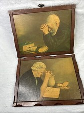 Vintage Dicksons Grace Gratitude Praying Man Woman Wood Plaques 14.5” Pair picture