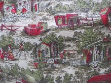 Beautiful Vintage Folk English Style Barkcloth Curtains Victorian Granma Moses picture