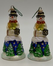 Marvelous Twin Vintage Christopher Radko Snow Bell/ Snowman Christmas Ornaments picture