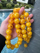 Handmade Turkish Tasbih 33 Beads Yellow Amber Look Resin Misbaha Islamic Gift picture