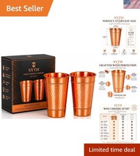 Pure Copper Tumbler Set of 2 – 100% Pure Copper Drinking Cups, Handcrafted Ha... picture