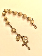 Vintage Afco Sterling Silver Mother of Pearl Rosary Bracelet  1960's 7 In picture