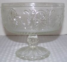 Vint. Indiana Glass Stippled Footed Compote with Floral Medallions & Scrolls EXC picture