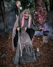 5.9 FT ANIMATED INTERACTIVE WILLOW WITCH HALLOWEEN ANIMATRONIC PROP picture