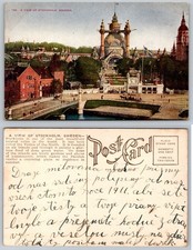 1911 Old Stockholm Sweden Panoramic View Cityscape Postcard Bridge & Buildings picture