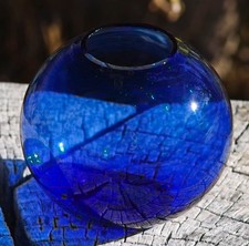 VINTAGE Optic Ball Vase by HEISEY Cobalt Blue ART DECO 1930's VERY RARE picture