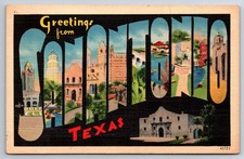 Large Letter Greetings from San Antonio Texas - c1930s Linen Postcard -  Alamo picture
