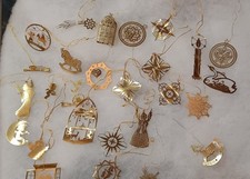 Lot 27 Vintage Brass Gold Metal Christmas Ornaments Flat & 3D  picture
