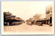 RPPC 1940's Street Scene Dalhart Texas Coca-Cola Caldwell's B&B Cafe Cars A37 picture