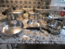 VTG Revere Ware Stainless Mixed 9 PC Cookware Copper Bottom Pots Pans Lids USA picture