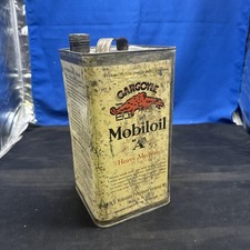 Vintage Early Square Mobiloil Gargoyle A Med. Motor Oil Can Gas Mobil sign A3B picture