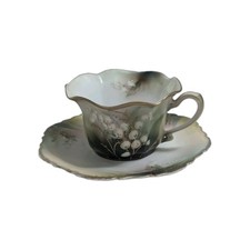 Antique RS Prussia Fine Porcelain Lily Of The Valley Tea Cup & Saucer Gold Gilt  picture