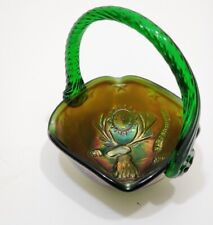 1983 Fenton Elk Mini Basket Meadow Green Carnival Glass Dorothy Taylor 530 Made picture