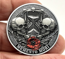 Memento Mori Skull & Roses Lucky 3D Pocket Piece Coin picture