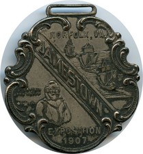 1907 Norfolk, Virginia VA Jamestown Exposition Captain John Smith Watch Fob picture
