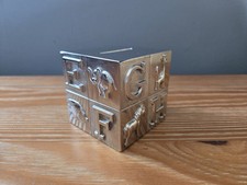Vintage Baby's Silver Plated ABC Block Bank, Childs Cube Block Coin Piggy Bank picture