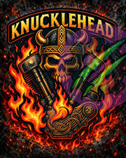 Knucklehead V-Twin Motorcycle Engine Viking Skull 8x10 Glossy Photo Print picture