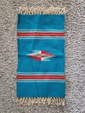 Vintage 1970s Southwestern Handwoven Wool Small Accent Mat / Table Topper picture