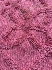 Vintage Fluffy Pink Coral Chenille Bedspread FABRIC PIECE - 20 X 26 picture