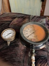 2 vintage steam gauges for steampunk brass 3 inch no glass+5 inch glass face gd  picture