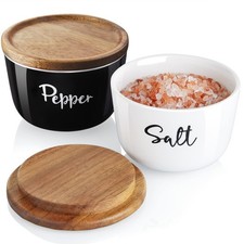 DAYYET Salt and Pepper Bowls, 10 oz Salt Cellar with Lid, Stacked Ceramic Sal... picture