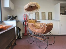 ANTIQUE PERAMBULATOR WICKER CARRIAGE ORNATE Late Victorian Era Circa 1895-1905 picture
