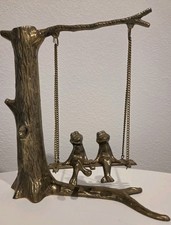Vintage Brass Love Frogs On Tree Swing Sculpture Figurine  picture