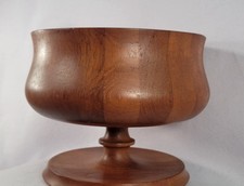 Vtg MCM Wooden Staved Footed Pedestal Bowl 50-60's Nissen Denmark Teakwood Lg  picture